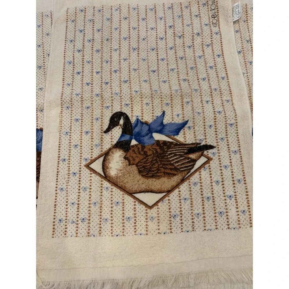 3 Vtg Duck Hand Dish Towel  Fringe Kitchen Cabin Rustic 80s USA
